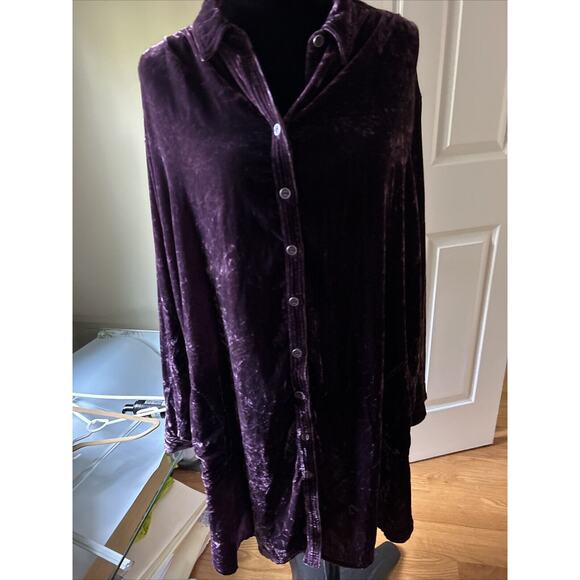 Free People Rich Purple Velvet Long Sleeve Dress - Picture 1 of 12